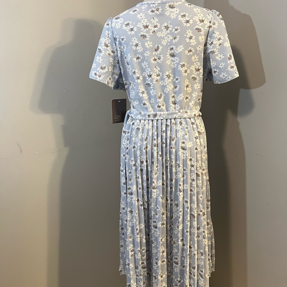 Blue Flutter Sleeve Wrap Midi Dress - Picture 8 of 14